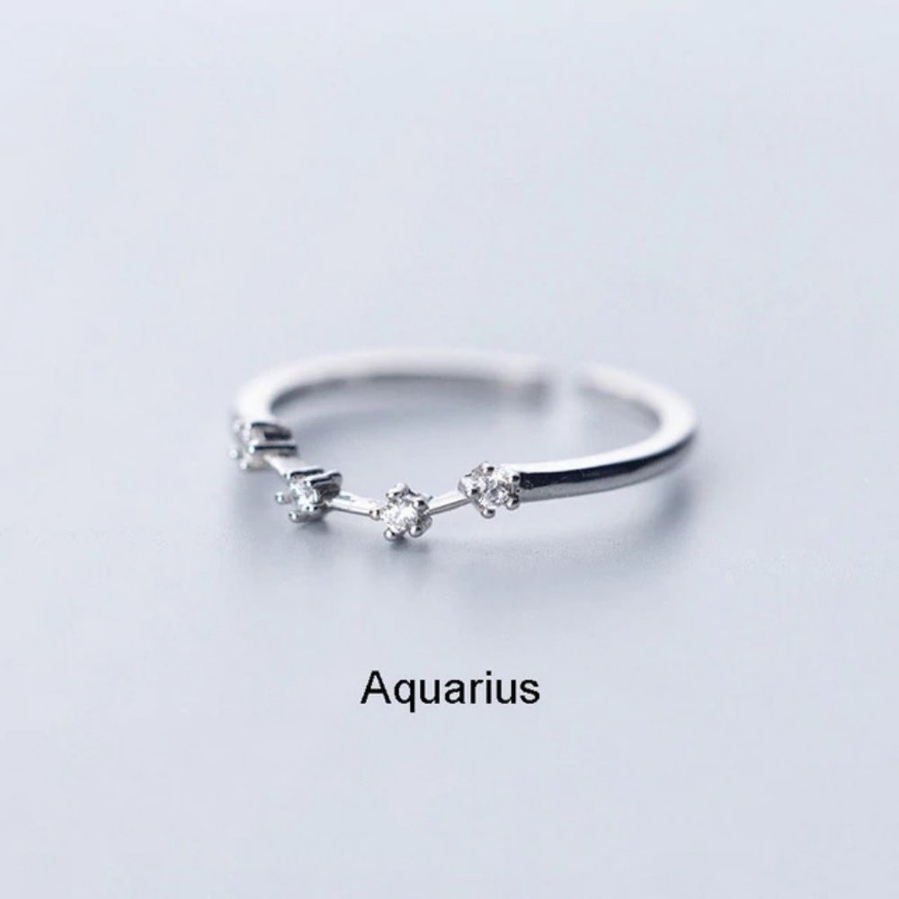 *Sterling Silver Zodiac Resizable Ring-Aquarius